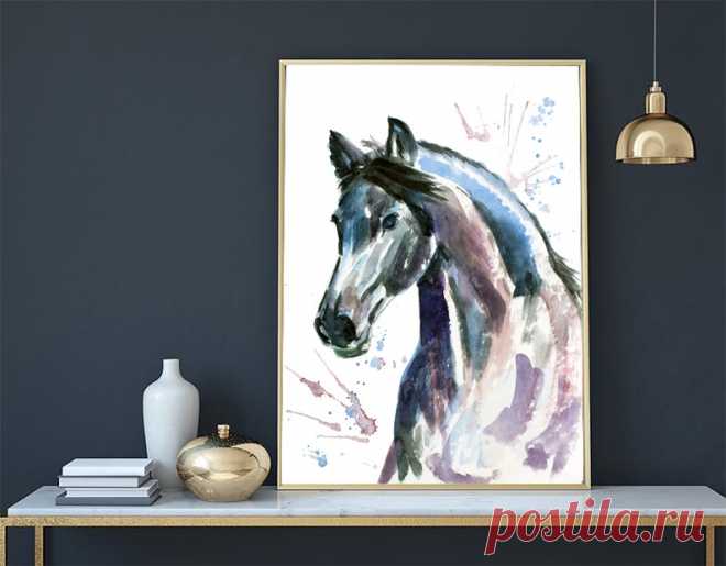 Black Horse watercolour printable picture prints home decor | Etsy Россия