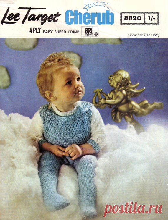 Baby 4ply Dungaree Set 18 to 22 ins -LT 8820 - pdf of of Vintage Knitting Patterns ON SALE - Baby 4ply Dungaree Set 18 to 22 ins -LT 8820 - pdf of of Vintage Knitting Patterns    To help you decide which size to knit, I found this information in a very old baby pattern book; it guideline re weight/age/chest measurement:    AGE CHEST/Pat. Size Weight  Premature 12/14 ins up to 4.5lbs  Birth 16/17 ins 7.5lbs  3 months 18 ins 11.5lbs  6 months 19ins 16lbs  9 months 19.5 ins 1...