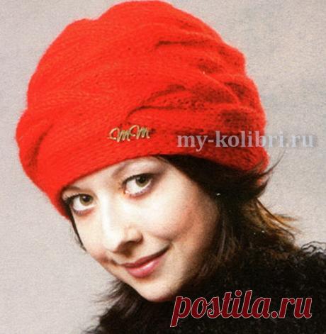 Шапка с поперечными "косами". Спицами. / my-kolibri.ru