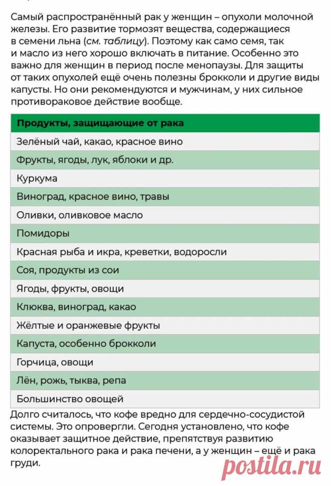 Продукты защищающие от рака