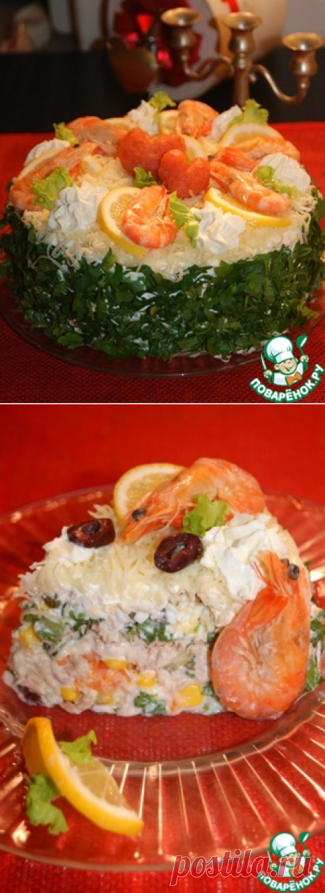 Закусочный торт-салат "Путь к сердцу..." - кулинарный рецепт