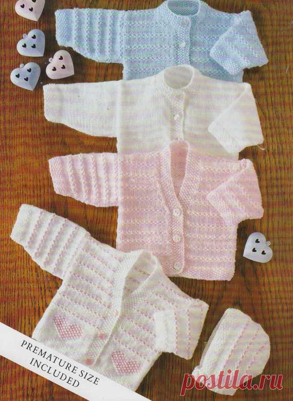 baby knitting pattern v and round neck cardigans and bonnet in sizes 14 to 22 inches 4 ply This item is a PDF file of the knitting pattern for these gorgeous baby cardigans and matching bonnet.  The pattern will be available for download upon receipt of payment, for you to print out or read from your computer.  These lovely items are knit in 4 ply yarn. You need 2.75 and 3.25mm needles.  Traditional and beautiful.