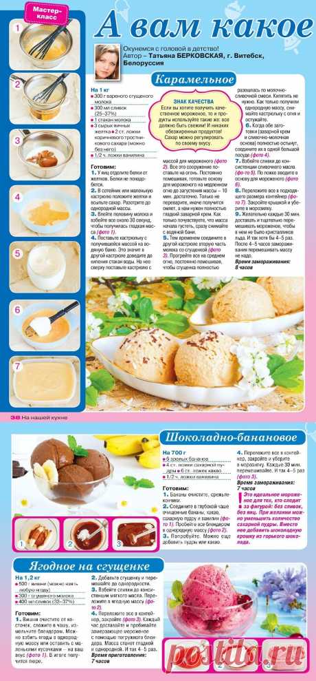 Мороженое карамельное. Мороженое шоколадно-банановое. Мороженое ягодное на сгущенке