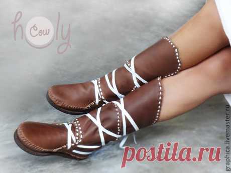 Кожаные мокасины &quot;Brown &amp; White&quot; - коричневый,мокасины,мокасины из кожи