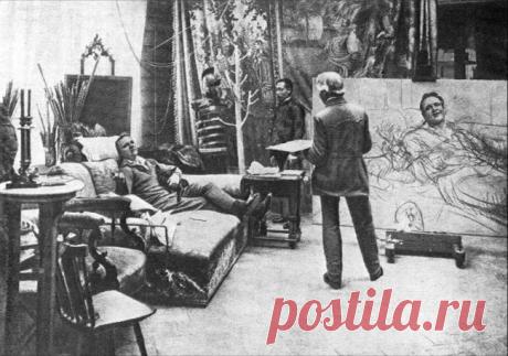 Илья Репин пишет портрет Федора Шаляпина, 1914 год. | 30 снимков знаменитых россиян, какими вы их точно не видели
