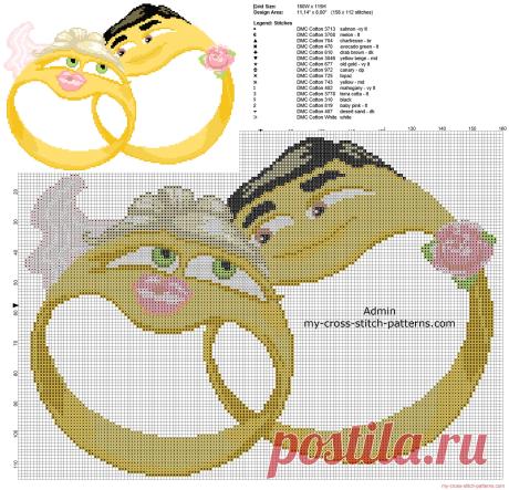 Anniversary cross stitch pattern two wedding rings emoticons - 2500x2406 - 3037262