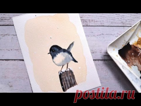 Easy watercolor bird painting tutorial for beginners .