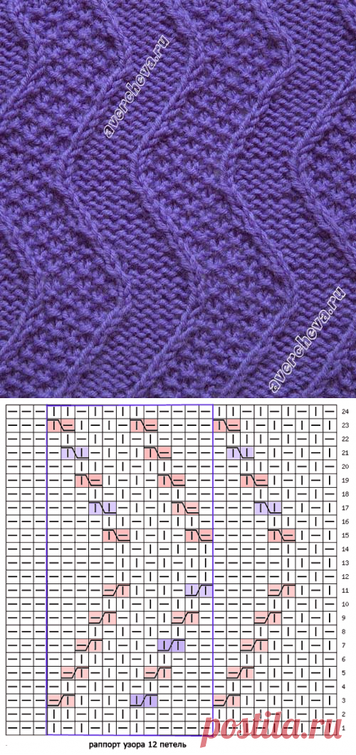 узор 348 волны с жемчужным узором | каталог вязаных спицами узоров
