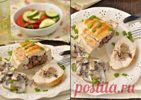 Куриные грудки фаршированные гречкой и шампиньонами, тушенные в сливочно-грибном соусе | Поваренный сайт