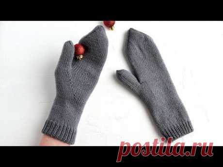 Двойные варежки с индийским клином. Вязание спицами. Double mittens. Knitting