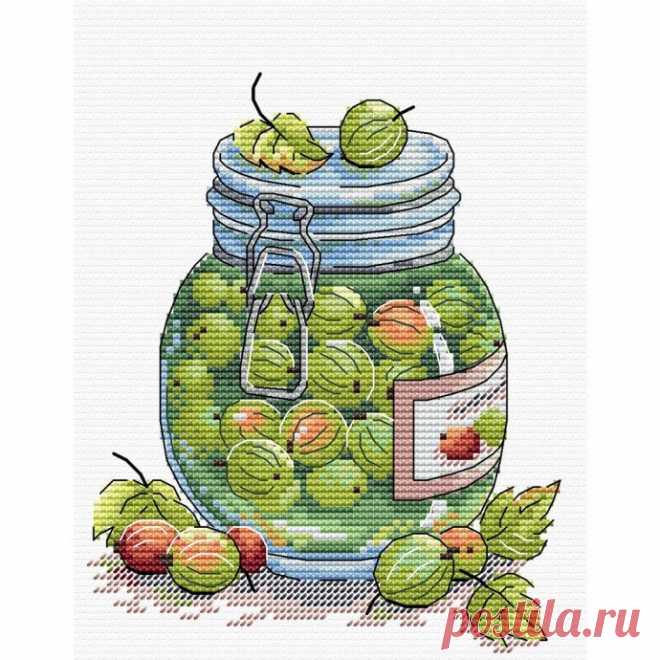 Вышиваем банку варенья с крыжовником
