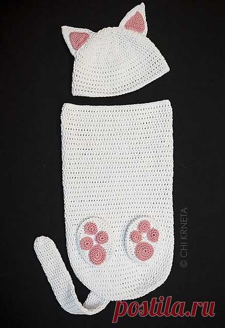 Ravelry: Cat Baby Cocoon Hat & Bootie Set pattern by Chi Krneta