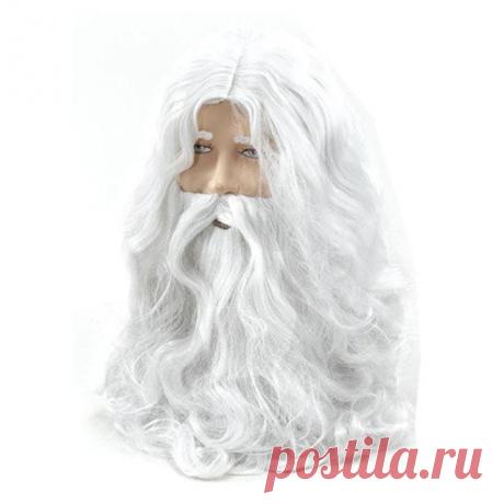 Новый год Делюкс Белый Санта маскарадный костюм парик волшебника и борода комплект Рождество Хэллоуин купить на AliExpress