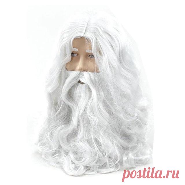 Новый год Делюкс Белый Санта маскарадный костюм парик волшебника и борода комплект Рождество Хэллоуин купить на AliExpress