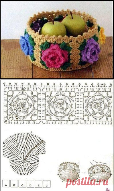Вязанная корзинка.Вязание крючком.