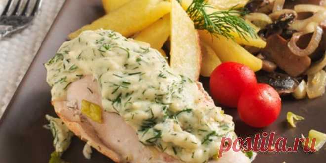Куриные грудки под сырным соусом с картофелем и грибами