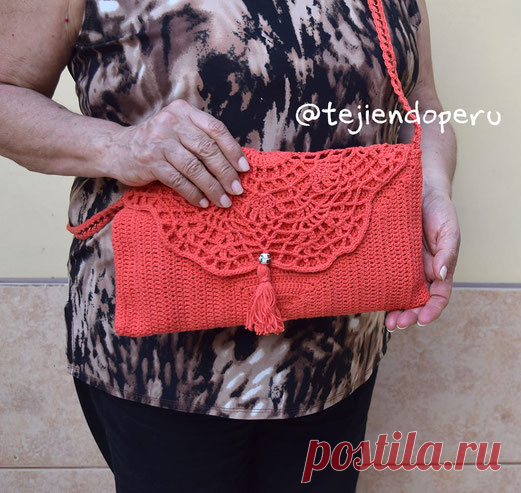 Bolso sobre o clutch con tapa calada - Tejiendo Perú