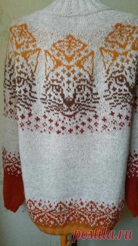 Джемпер с круглой жаккардовой кокеткой с кошками