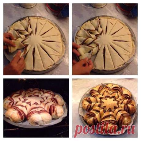 Шоколадный цветок ( на основе слоёного теста)