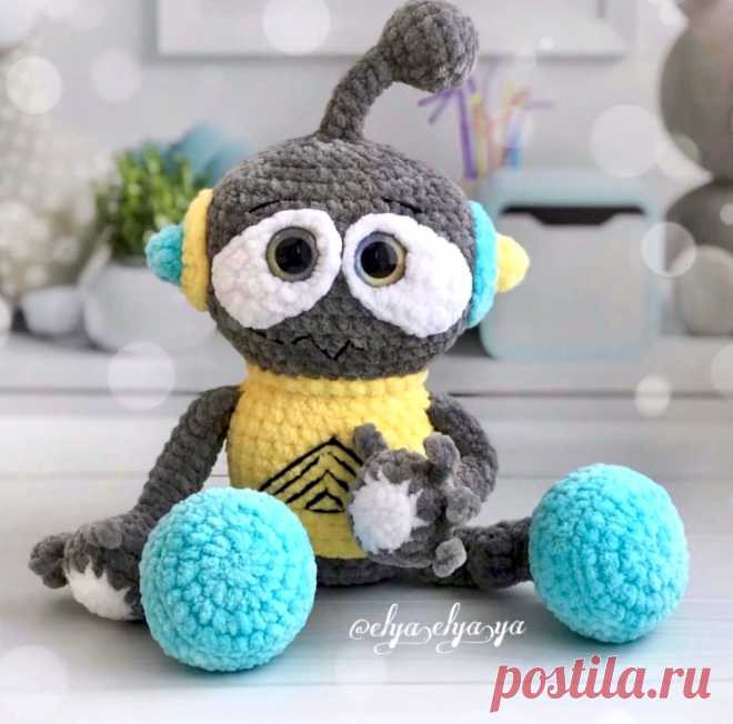 PDF Робот крючком. FREE crochet pattern; Аmigurumi toy patterns. Амигуруми схемы и описания на русском. Вязаные игрушки и поделки своими руками #amimore - большой робот из плюшевой пряжи, плюшевый робот.