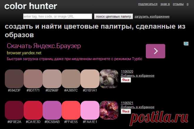 создать и найти цветовые палитры, сделанные из образов