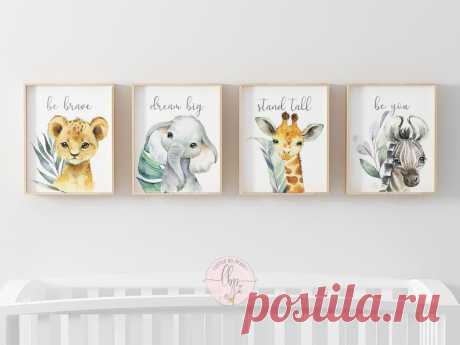 Jungle Animals print set of 4 Kids wall art nursery prints | Etsy