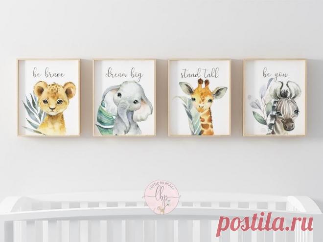 Jungle Animals print set of 4 Kids wall art nursery prints | Etsy