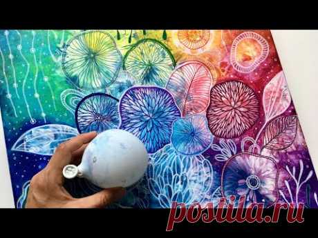 #125 Balloon ACRYLIC POUR with marker drawing #fluidart #acrylicpainting #cells