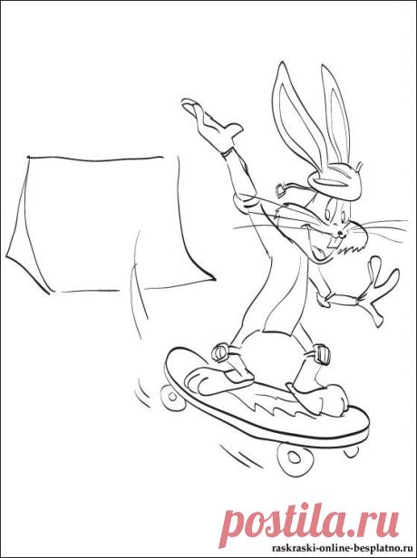 Багз Банни на скейтборде | Раскраски для детей
