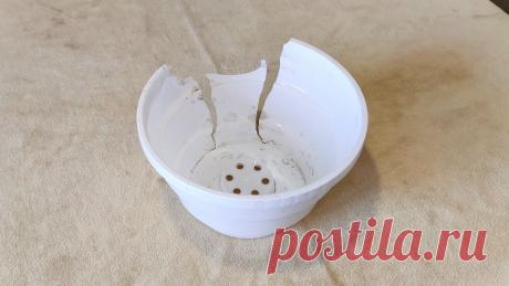 Мини клумба из разбитого горшка