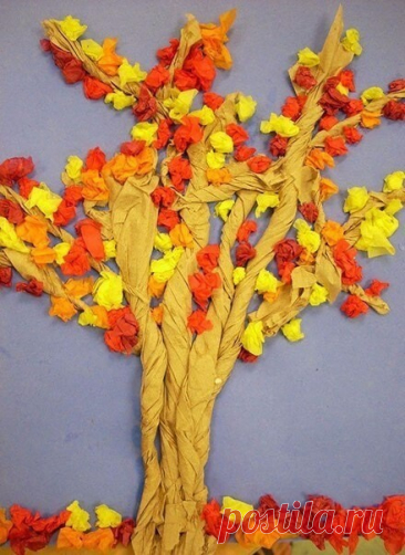Идеи для детского творчества: ОСЕННИЕ ДЕРЕВЬЯ 
пластилин, бумага, краски