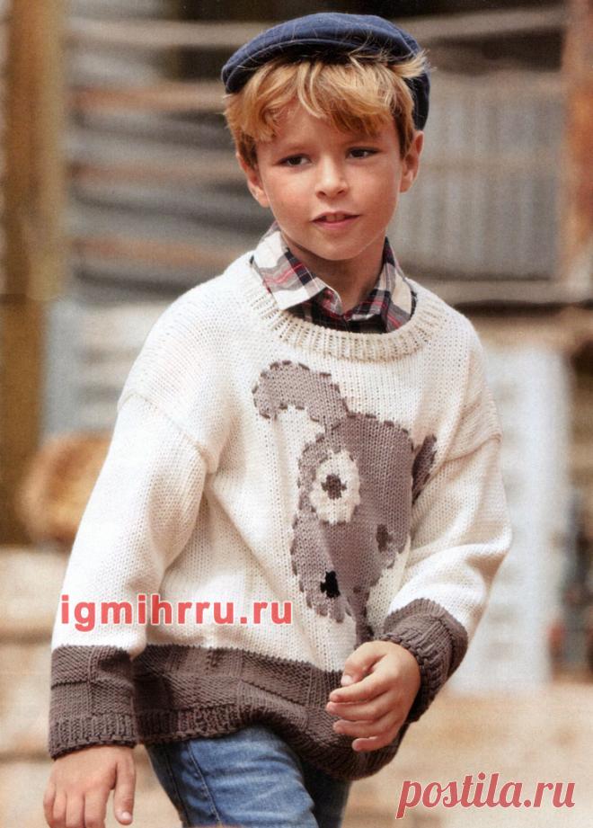 ДЛЯ МАЛЬЧИКА 2-9 ЛЕТ. 
ПУЛОВЕР С МОТИВОМ «МИЛЫЙ ЩЕНОК». 
Вязание спицами