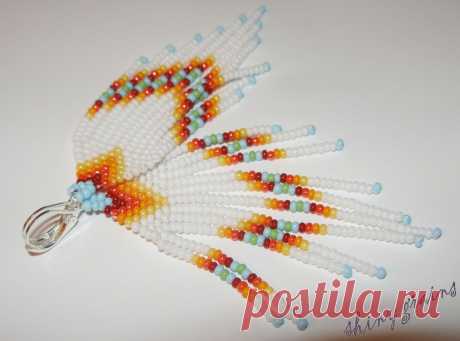 Купить Длинные серьги с бахромой &quot;Огонёк&quot;, бисер - разноцветный, белый, желтый, красный, оранжевый, голубой