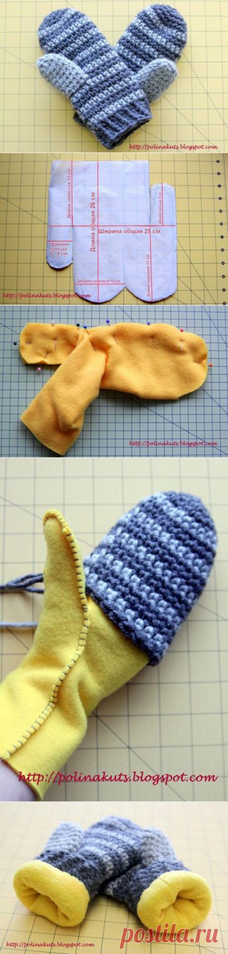 Очень подробный мастер-класс от Polina Kuts: Варежки крючком на флисовой подкладке