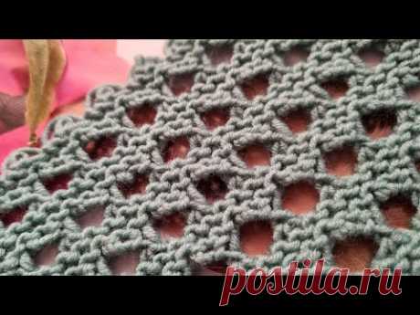 Вяжем сеточку на основе платочной вязки🧶❤️knitting pattern.