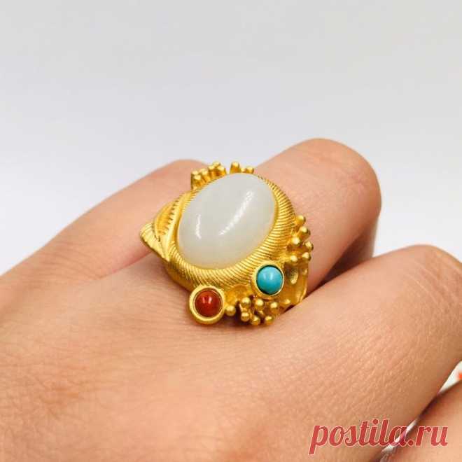 White Hotan Jade Inlay Ring-14K Gold Jade Ring for Women-Oval | Etsy
