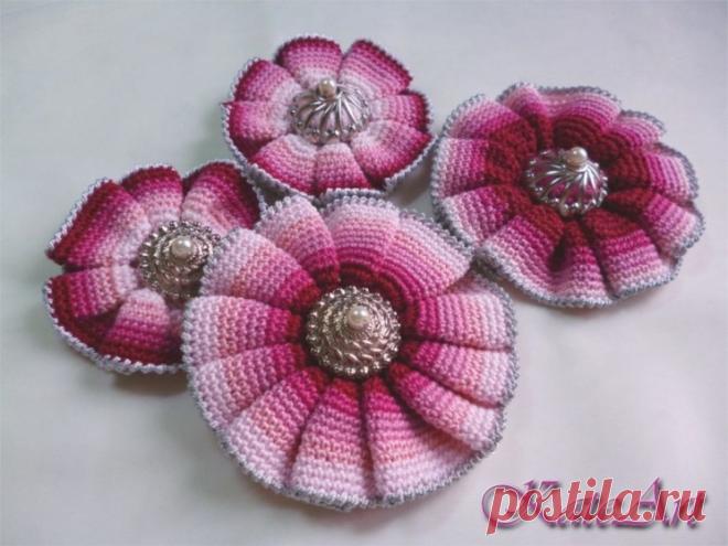 Объемный цветок крючком схема и описание (Вязаные цветы) — Журнал Вдохновение Рукодельницы