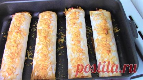 Горячая закуска из лаваша быстро готовится и быстро съедается! Пицца рулет из лаваша.