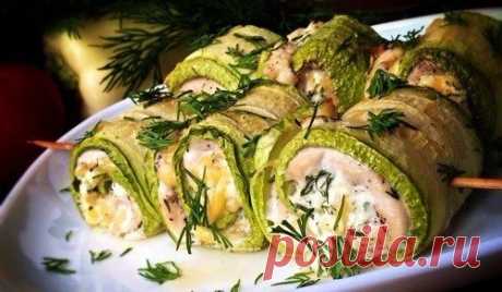 Сочные кабачковые рулеты с курицей и творогом