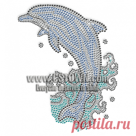 Rhinestone Elegant Dolphin with Blue Water Hot-fix Pattern - CSTOWN