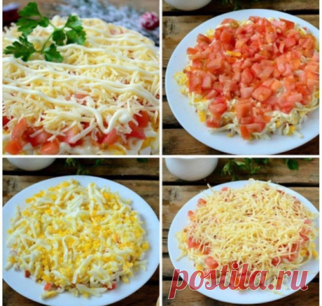 ВКУСНЕЙШИЙ САЛАТ С КРАБОВЫМИ ПАЛОЧКАМИ

ᅠ ИНГРЕДИЕНТЫ:ᅠ
 Крабовые палочки — 200 Грамм
 Сыр твердый — 100 Грамм
 Помидор — 1 Штук
 Яйца — 2 Штук
 Майонез — 2 Ст. ложка
ᅠ
ПРИГОТОВЛЕНИЕ:ᅠ
Подготовьте все необходимые ингредиенты. Яйца отварите вкрутую.
Крабовые палочки порежьте кубиком и выложите на дно плоской тарелки.
Сверху сделайте майонезную сеточку. Яйца натрите на крупной терке и выложите на крабовые палочки.
Снова покройте майонезной сеточкой.
Помидор порежьте кубиком....
