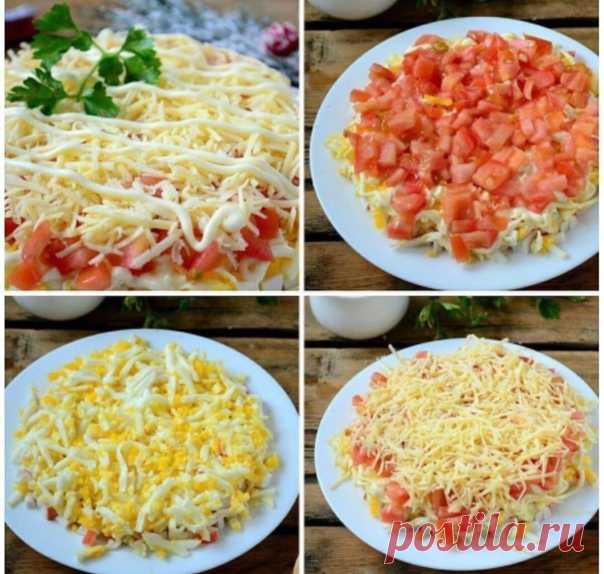 ВКУСНЕЙШИЙ САЛАТ С КРАБОВЫМИ ПАЛОЧКАМИ

ᅠ ИНГРЕДИЕНТЫ:ᅠ
 Крабовые палочки — 200 Грамм
 Сыр твердый — 100 Грамм
 Помидор — 1 Штук
 Яйца — 2 Штук
 Майонез — 2 Ст. ложка
ᅠ
ПРИГОТОВЛЕНИЕ:ᅠ
Подготовьте все необходимые ингредиенты. Яйца отварите вкрутую.
Крабовые палочки порежьте кубиком и выложите на дно плоской тарелки.
Сверху сделайте майонезную сеточку. Яйца натрите на крупной терке и выложите на крабовые палочки.
Снова покройте майонезной сеточкой.
Помидор порежьте кубиком....