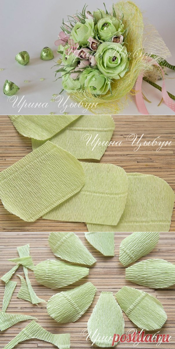Розы из гофробумаги и конфет