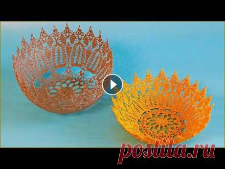 Ваза крючком. По схеме салфетки крючком. Салфетка крючком. Часть 3. Crochet vase. Part 3. Диаметр связанной вазы в верхней части 21 см. На вазу из "ириса" потребовалось 5 мотков по 10 грамм. Итого - 50 грамм. На вазу из вискозы то...