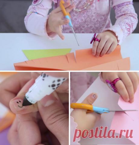 Чтобы научить малышей правильно держать ножницы, нарисуй на их ногте смайлик, чтобы маленькие хулиганы всегда видели, какой палец должен оставаться наверху..... 10 советов для родителей и детей