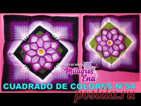 Como tejer el Cuadrado o muestra de colores N° 54 a crochet para colchas y cojines