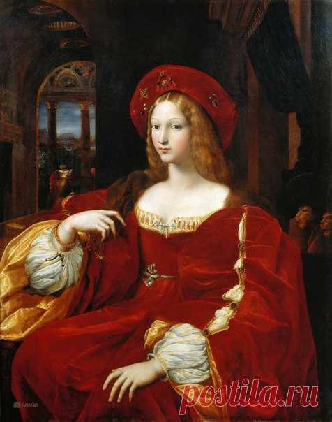 Романо, Джулио (Джулио Пиппи) (1499 Рим - 1546 Мантуя), итальянский живописец и архитектор, любимый ученик Рафаэля— Иоанна Арагонская, вице-королева Неаполя, ок. 1518, 120 х 95 см (лицо приписывается Рафаэлю). Лувр