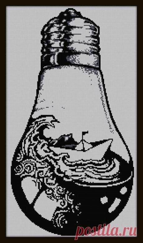Boat in Lamp Cross Stitch Pattern Modern Monochrome Cross | Etsy