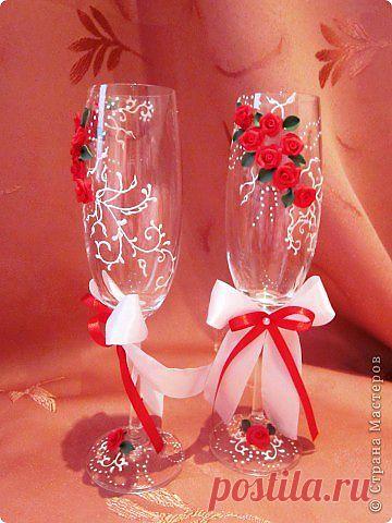 бокалы с цветами из полимерной глины