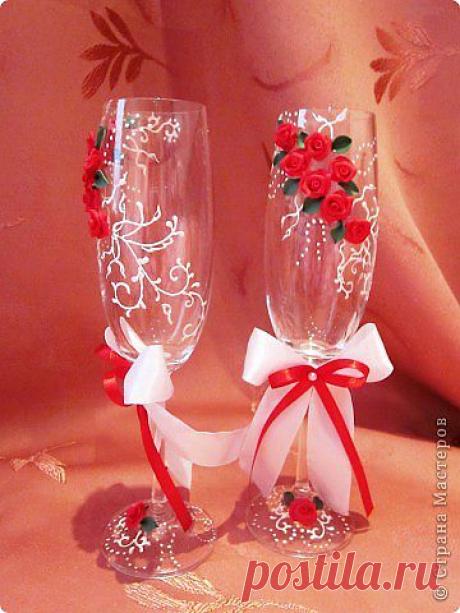 бокалы с цветами из полимерной глины